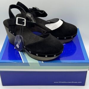 White Mountain Cherub Clogs 6M | Black Suede Wood Heel Sandals NIB